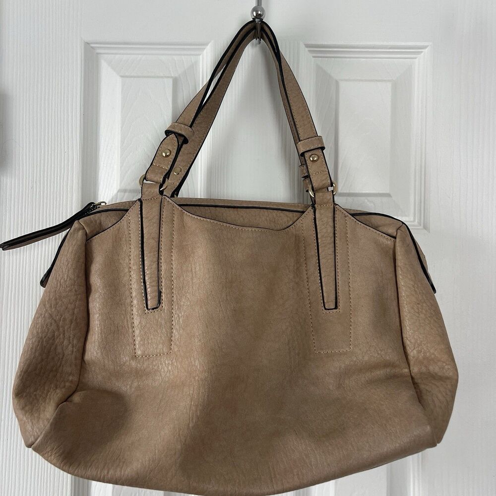 Urban Expressions Tan Vegan Leather Satchel Large Shoulder Bag Work Travel